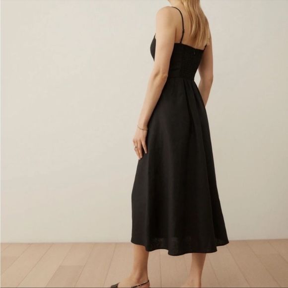 Reformation Zander Linen Dress Black - Picture 3 of 7